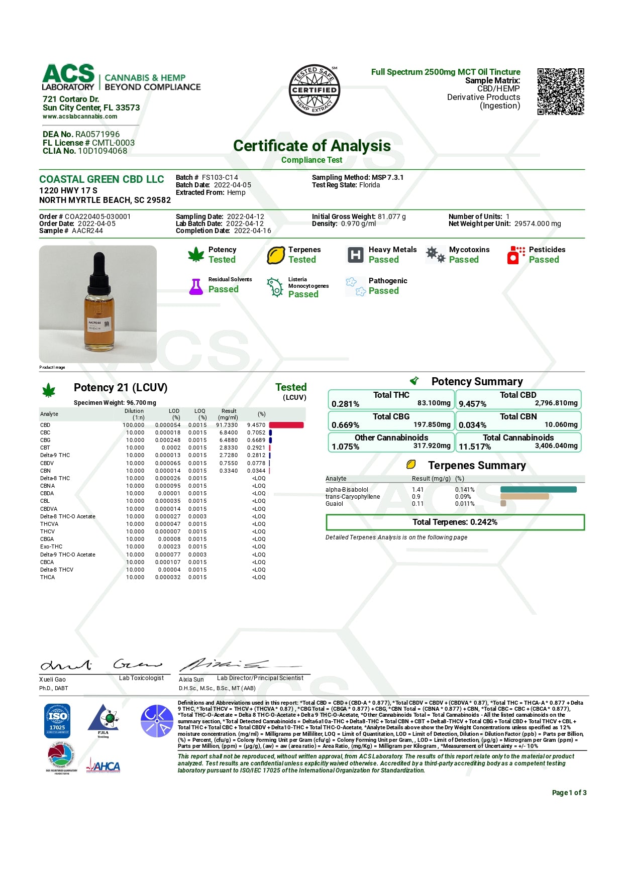 2500mg Full Spectrum CBD Oil Coastal Green CBD